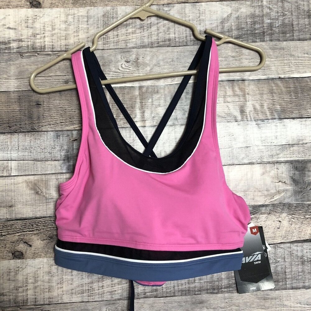 Avia Women's Multi Colorblock Tie Back Top Swimsuit Sz M Adjusted Straps NWT